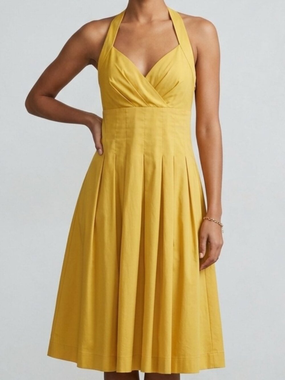 Calvin Klein Yellow Cotton Cross-Back Pleated A-Line Sundress Size 6 / Small